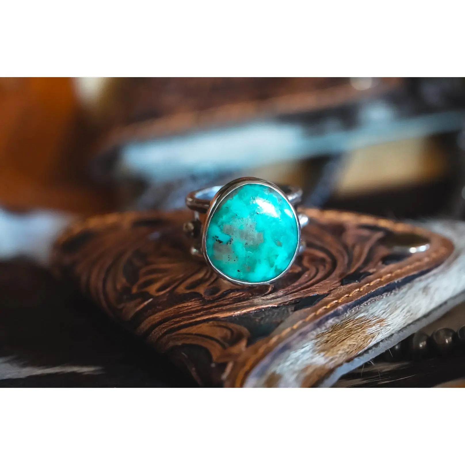 Handmade Sterling Silver Kingman Turquoise Ring | Western Wide-Band Statement Ring | Size 10