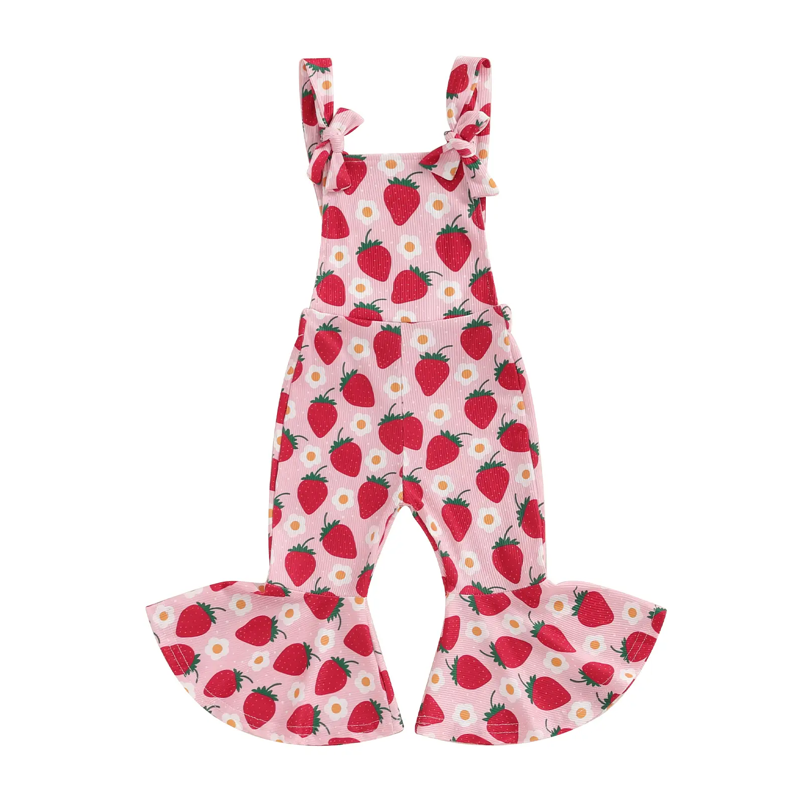 Toddler Floral Flare Leg Jumpsuit Baby Girl Bell Bottom Romper Strawberry Suspender Overall Kids Sleeveless Playsuit