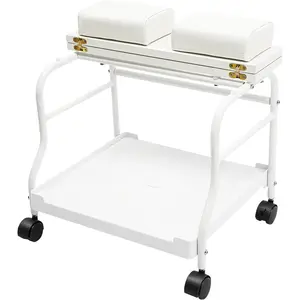 Pedicure Cart Portable Trolley for Manicure Beauty Salon Nail Foot Bath Spa, White Footrest Stand With Wheels for Foot Rest