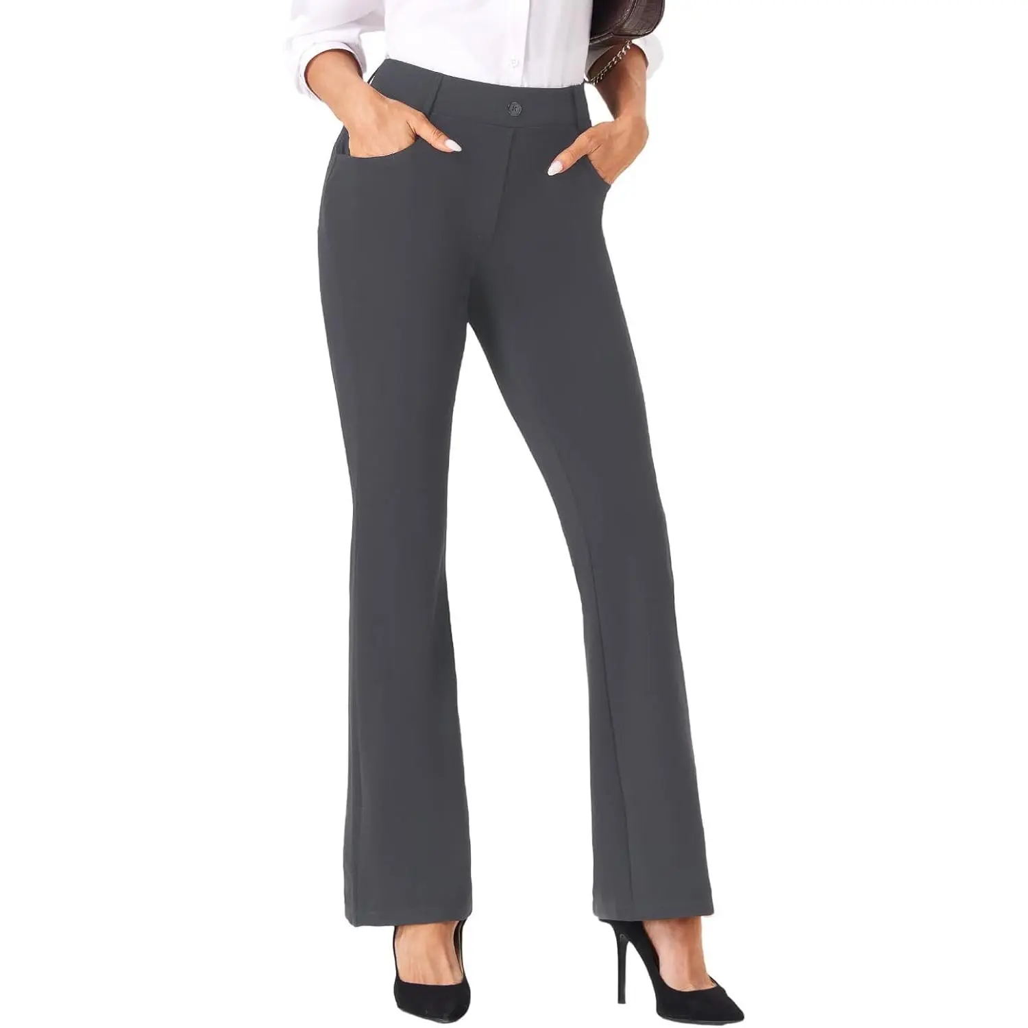 Women's Straight Leg Stretchy Spandex Work Pants - Smooth, Belt-Compatible, Pockets Included - for Business Office Casual Wear, Pair with Crop Tops or Activewear, Fabric, Cocktails, Fit, Bottom, Elastic, Slacks