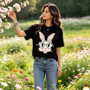 Women’s Soft Cotton Comfortable T‑Shirt | Adorable Bunny Bubblegum Graphic Casual Short Sleeve