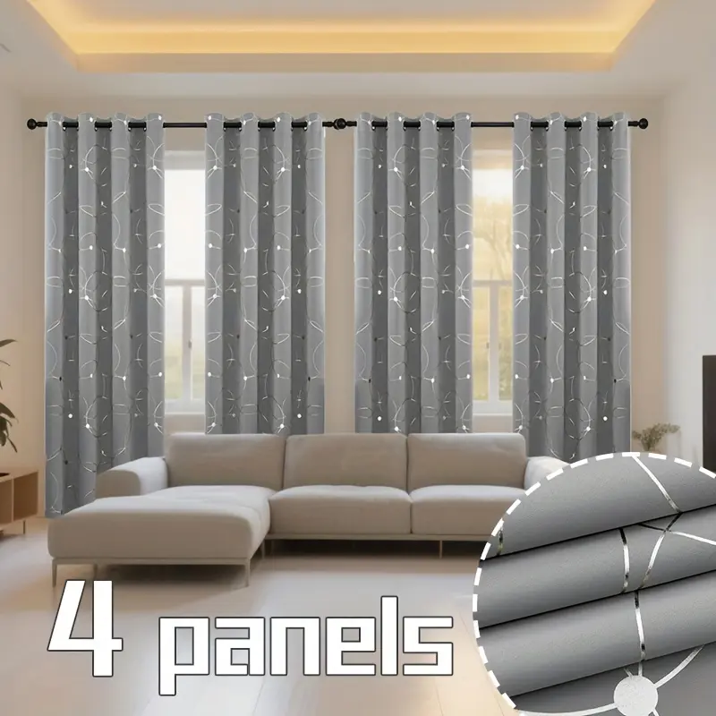 2-Pack Value Grommet Easy-Hang Blackout Curtains, Gold Foil Shine Circle Design, Soft Thick Woven Texture Polyester Drapes, Heat Insulation, UV Protection, Noise Reduction, Privacy, Durable Fabric for Bedroom Decor, Glam Look Living Room Window