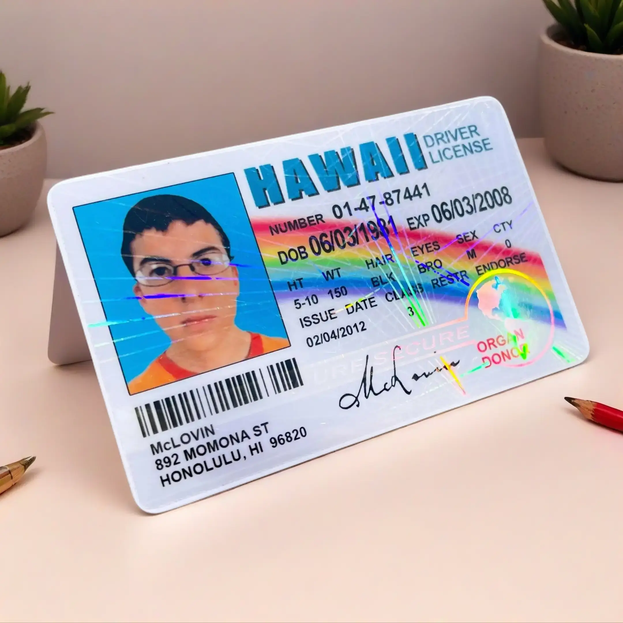 McLovin ID card from movie Superbad with Hologram