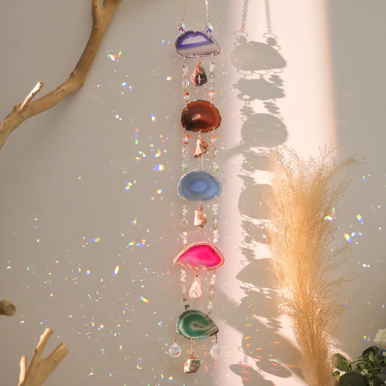 Agate Sun Catcher, 1 Count Rainbow Prism Bohemian Decorative Wind Chime for Home & Garden Decoration, Ideal for Window & Outdoor Space Decoration, Hanging, Outdoor Wind Chimes