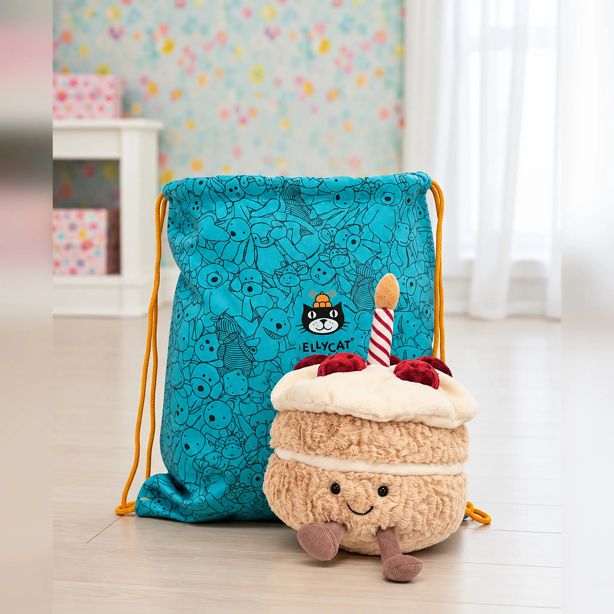 Jellycat Jellina Birthday Cake Plush – US Stock + Free Gift Bag, Cute Birthday Cake Plush, Collector Gift, Room Decor