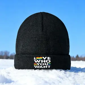 LGBTQ Pride Rainbow Love Who You Want Beanie Hat Warm Winter Knitted Cap for Outdoor Activities Casual Streetwear Unisex Gifts for Pride Month Holidays Christmas and Special Occasions