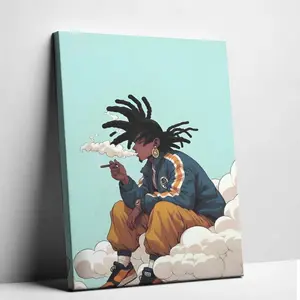 Black Anime Afro Urban Culture Street Art Print Dreadlock Anime Poster Waterproof,  Artistic Poster for Living Room Decor, Home Decoration Accessories