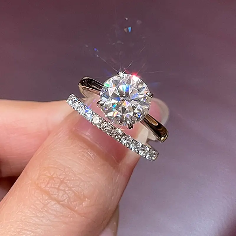 ANZIW 2 Carat All Moissanite Ring Bridal Sets Silver 925 Solitaire Engagement Wedding Rings & Stackable Eternity Bands for Women