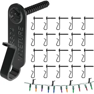String Light Hanger Hooks- Stainless Steel Light Clips, Outdoor Small Screw Hook for Christmas Party Led Light Wire, Led Fairy Light Hook 20 Pack (Black, Wall Mounted)