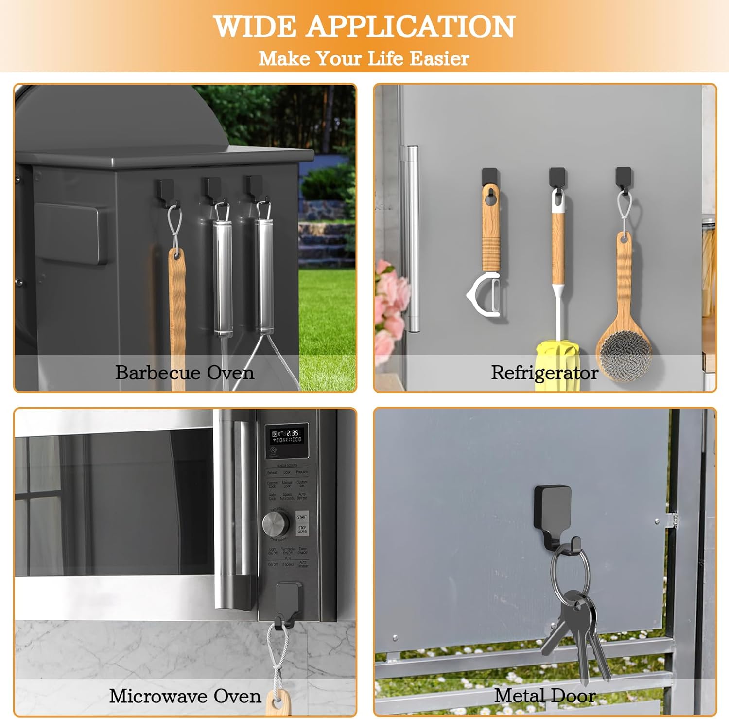 3 Pcs Magnetic Grill Hooks for Traeger Grills Rust Proof Outdoor Magnet Hooks for Pellet Smokers Hanging Barbecue Tools Kitchen Outdoor Use Easy Install Set of 3