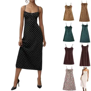 UANEO Women's Floral Dress Low-Cut Square Neck Spaghetti Strap Tie Bodycorn Dresses Casual Wear Slip with Adjustable Straps & Elastic Neckline