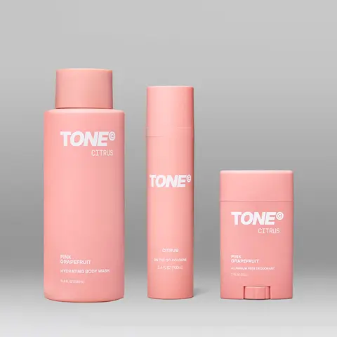 TONE Citrus Fruity Body Care Multi-Pack for Adults - Cleansing Hydrating Wash, On-The-Go Body Mist, Aluminum-Free Deodorant, Coconut Oil, 48-Hour Protection, Phthalate-Free, Daily Care for All Skin Types