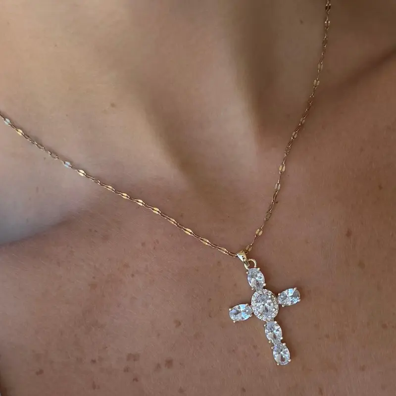 EVRY JEWELS Women's Heavenly Glow Cross Necklace