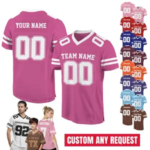Personalized Team Name & Number Football Jersey For Adult Kid, Team Sport Shirt Jerseys Fans, Custom Front Back Football V-neck Pink jersey