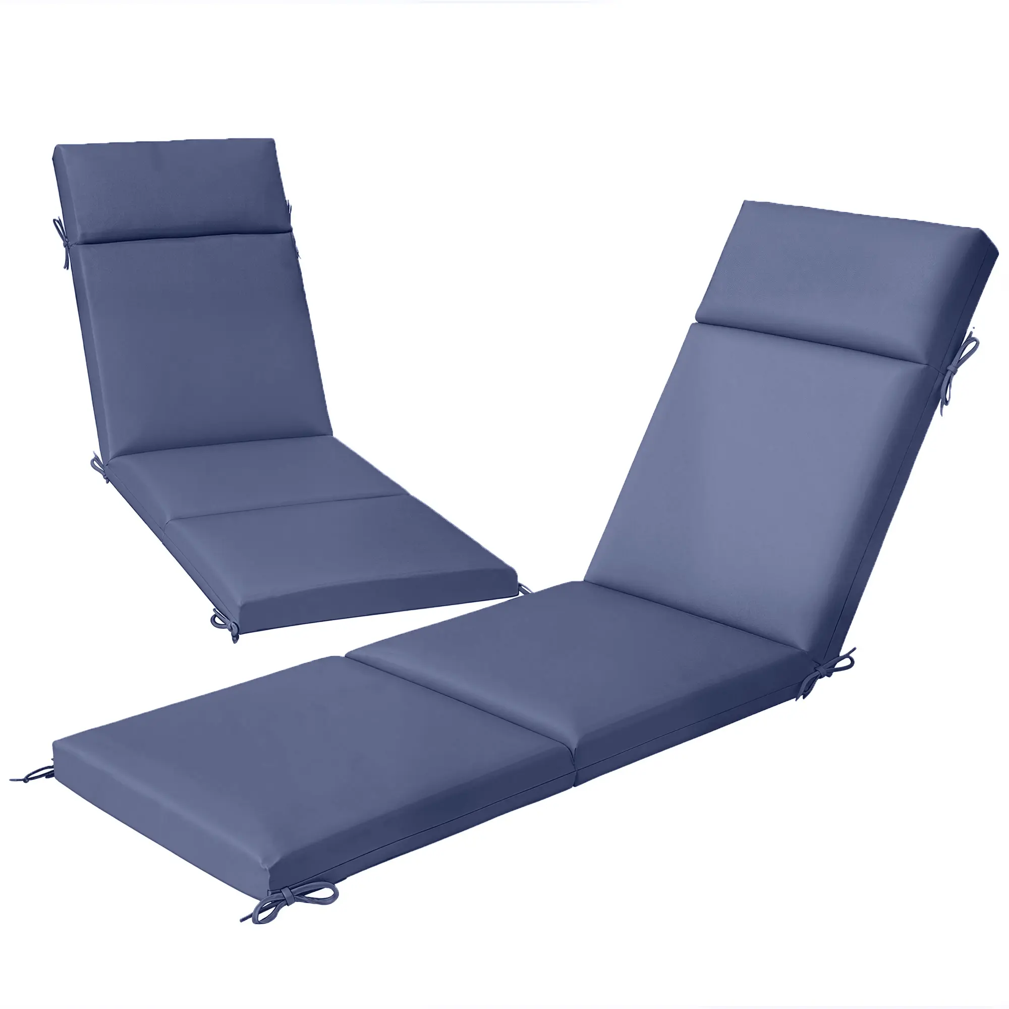 2 Pack Navy Blue Outdoor Chaise Lounge Cushions 72x21x2.6 Inch with 6 Ties High Density Foam Water Repellent UV30+ for Patio Pool Beach Garden Lounge Chair Set