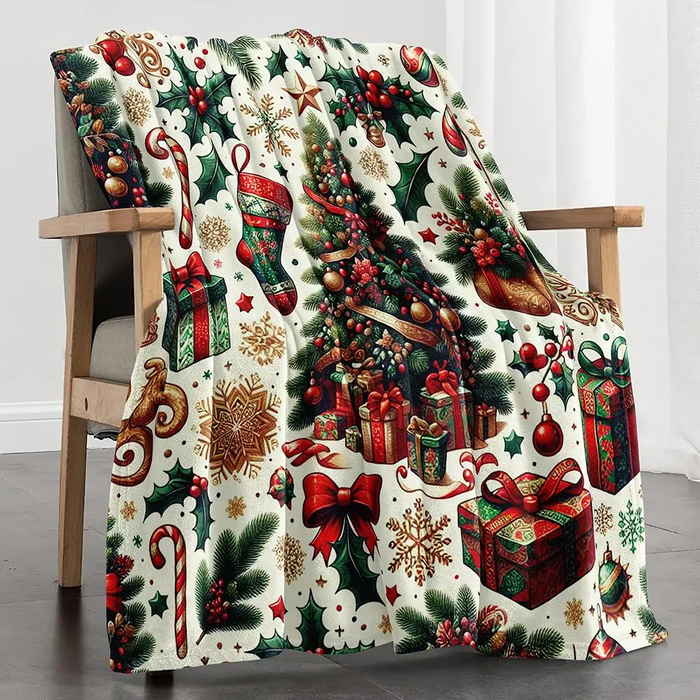 Christmas Themed Soft Warm Throw Blanket Microfiber Lightweight Cozy Blanket for Sofa Bed Couch Holiday Decoration Santa Christmas Gifts 1 Count