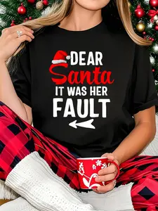 Funny Christmas Couples Shirts Dear Santa It Was Her Fault T-Shirt