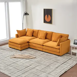 [SOIYELIFE] Modular combination sofa, comfortable cloud sofa, Ottoman-style combination sofa, Chenille sofa, deep seat sofa with cushions (orange, 110-inch L-shaped)   ,Unique furniture cofy  sofa