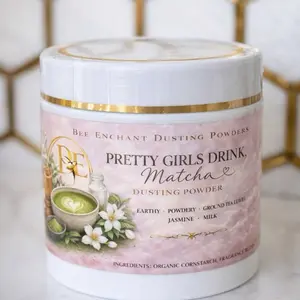 Bee Enchant’s Pretty Girls Drink Matcha  Custom Body Dusting Perfume Powder- Scented - Finely Milled powder Talc-Free Fragrance Vanilla Daily- Natural Shower Powder Cosmetic-body powder- perfume powder