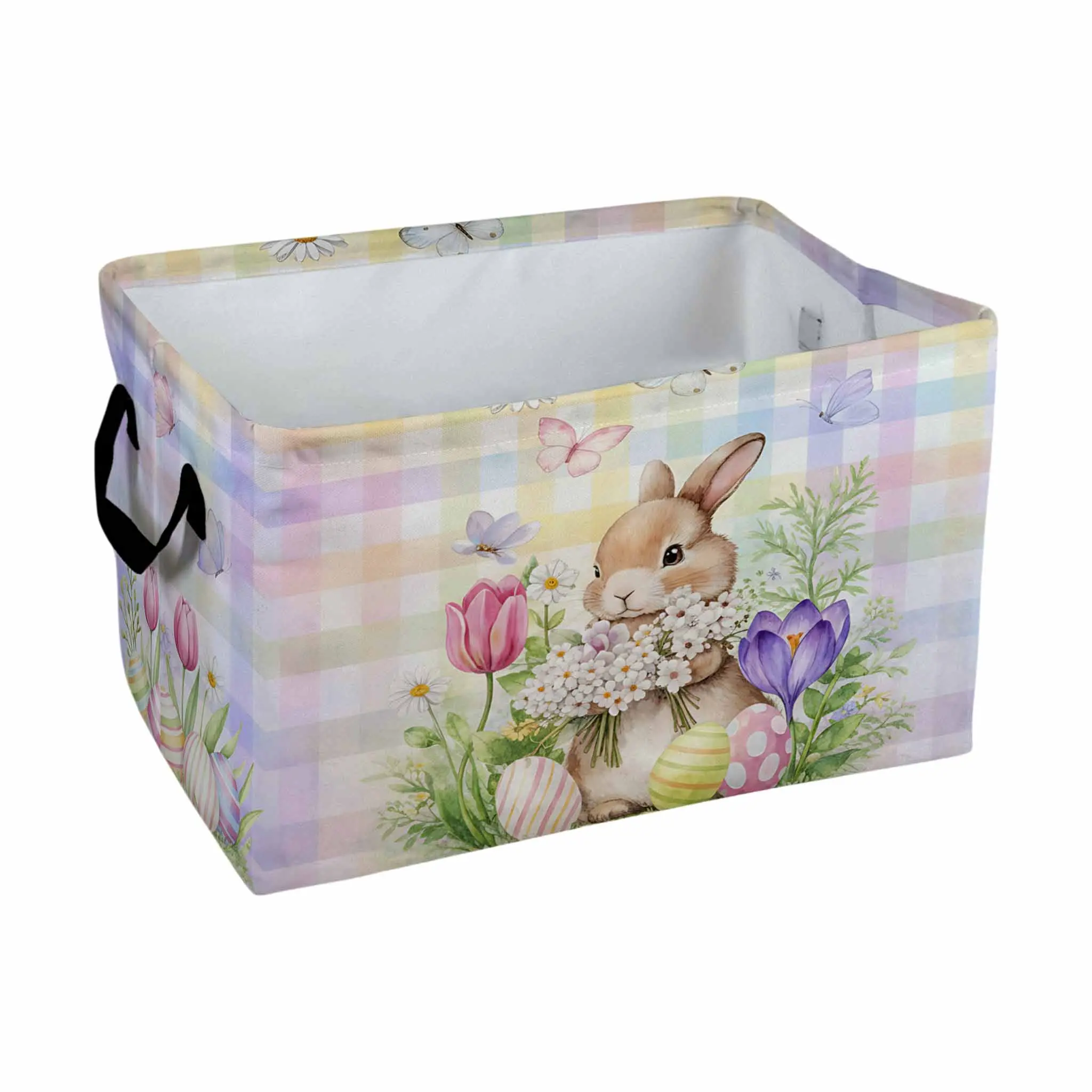 Easter Bunny Floral Plaid Storage Baskets Boxes Home Decor Storage Clothes Organization Holiday Gifts， Laundry Hamper， Car Storage Basket Camping Picnic， Shelf Baskets， Organizer For Toys， Books， Laundry Baskets