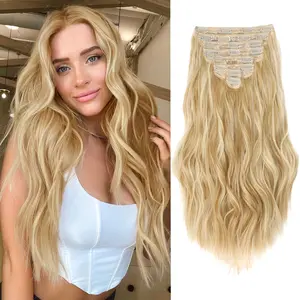 Hair Extensions for Women, 8PCS Honey Blonde Mix Beach blonde Clip in Hair Extensions, Synthetic Wavy Curly Clip Ins, Full Head Thick Hairpieces for Women