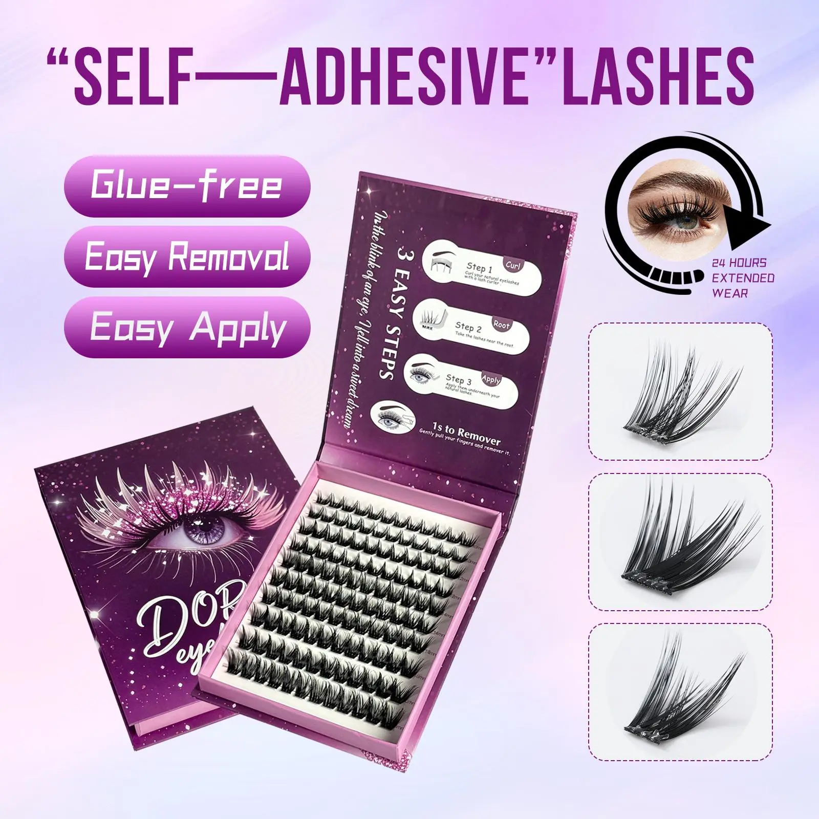 DORMI Self-Adhesive Fluffy Eyelash Clusters Kit - 2-Box CC Curl Waterproof Cosmetic Gentle Lash Clusters for DIY Lash Extensions