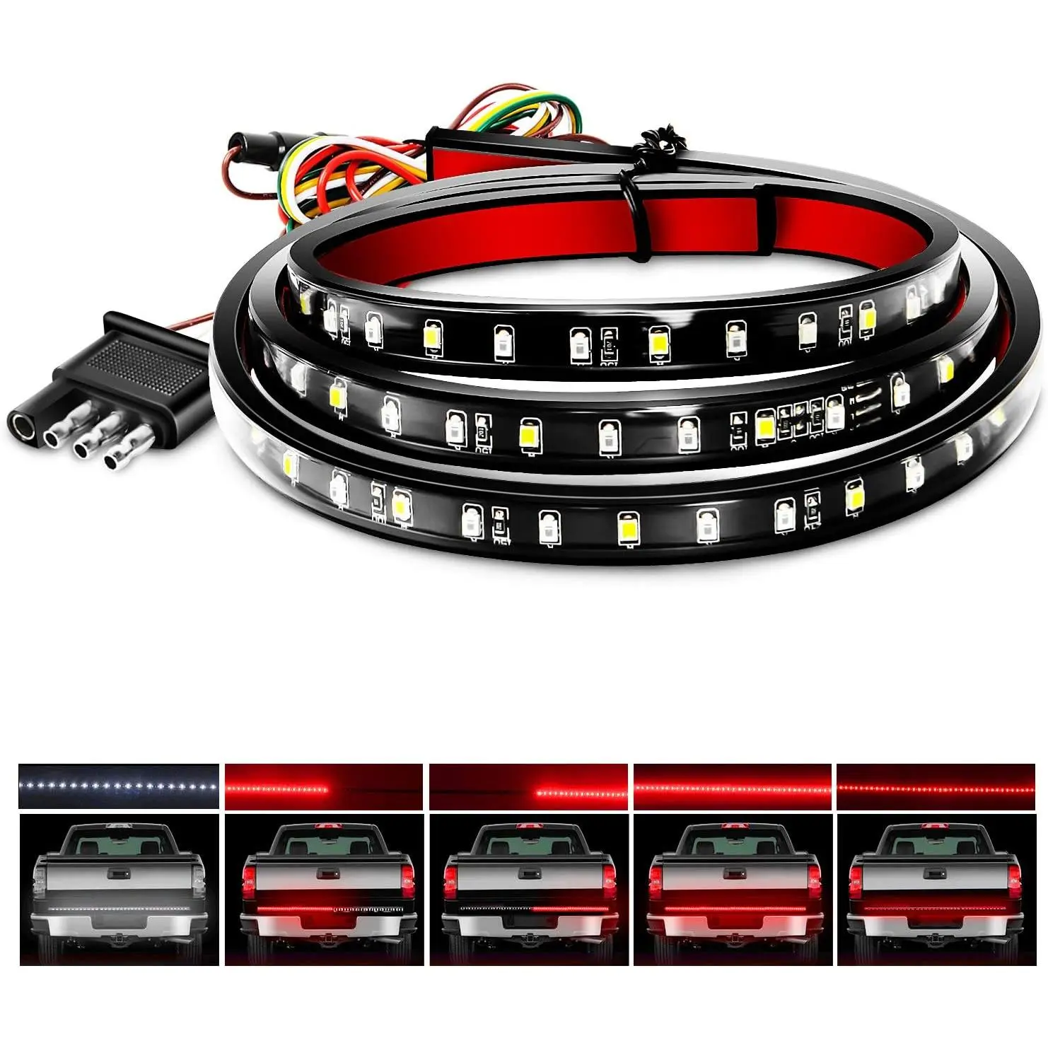 Nilight 48-49 LED Tailgate Light Bar – Peel-On Tow & Driving Lights Kit with 90 Red/White Strip, LED Backlights for Running, Brake, Turn Signal, Accessories for Car