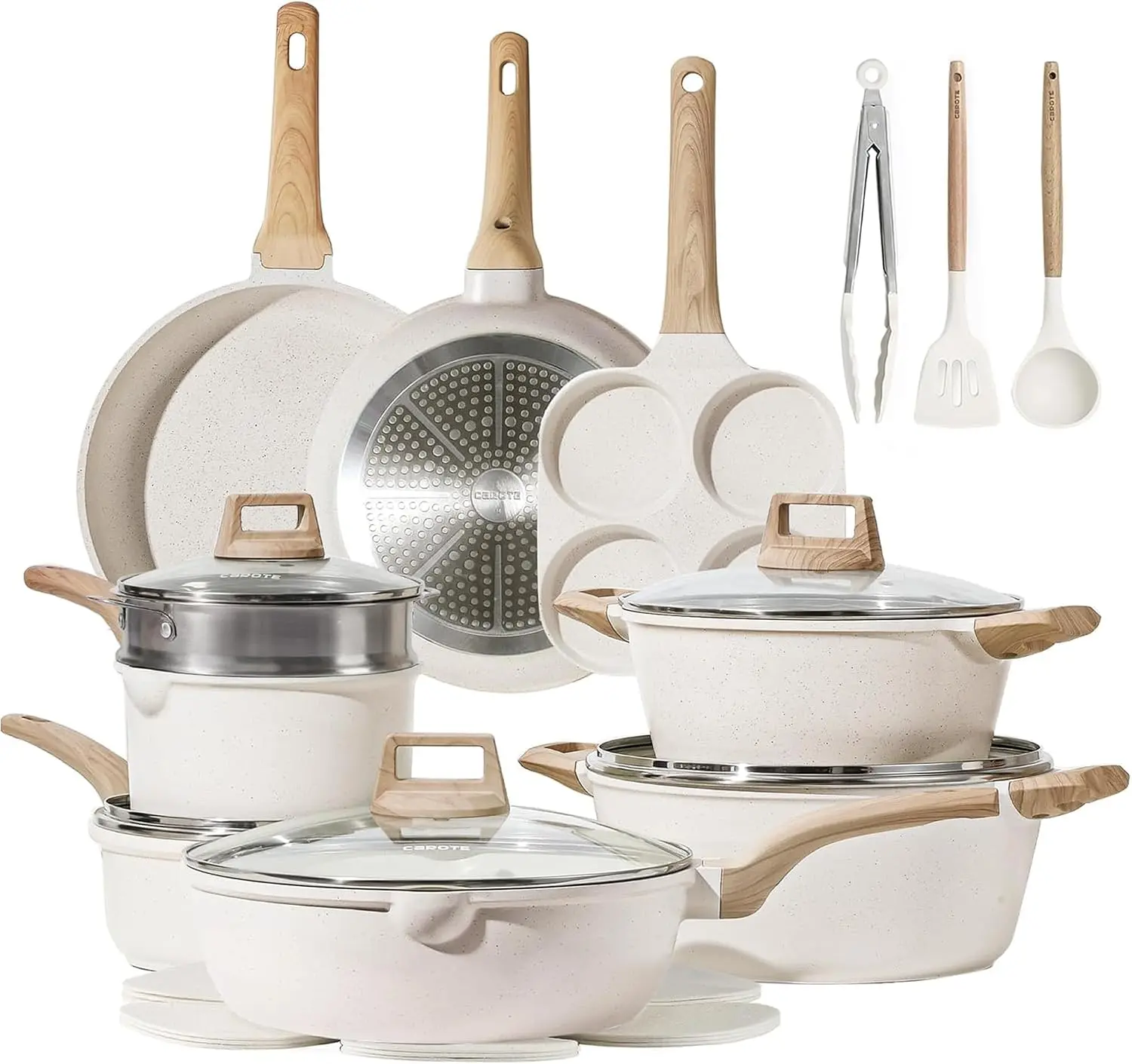 CAROTE 21pcs Aluminium Nonstick Cookware Set with Egg Pan & Frying Pan, Induction-Compatible Kitchen Set, Durable, Easy Food Release, Fast & Even Heating Pots