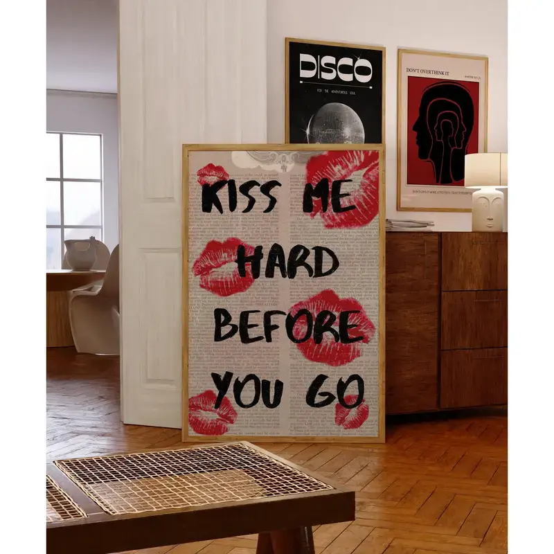 Kiss Poster Unframed Red Wall Art Vintage Print And Trippy Hippie Room Decor For A Stylish Touch Glossy Ornaments