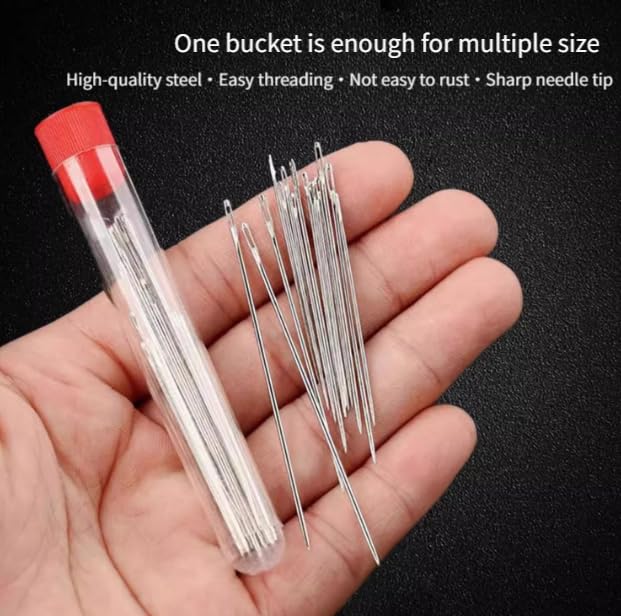 Multi functional big eye steel needle and thread set, containing 64 steel needles and rich wires, compact and portable, easy to handle clothing repair and fabric production, suitable for beginners and professional DIY enthusiasts
