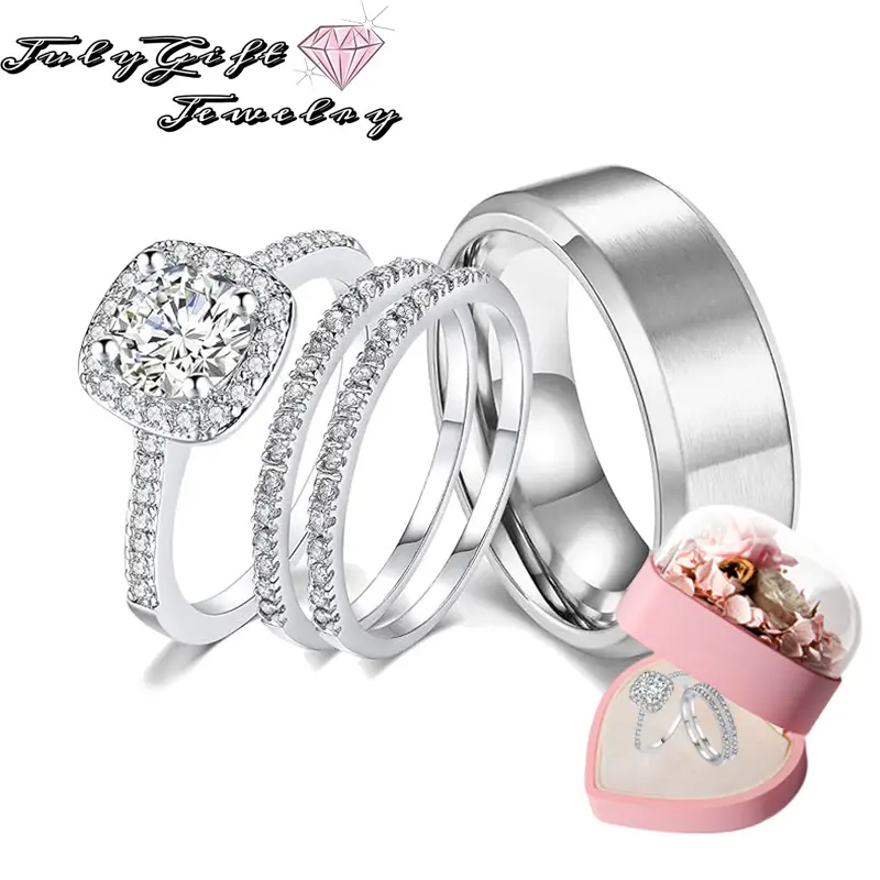 Wedding Ring Sets for Him and Her Womens Mens Bands 2Ct Cz Couple Rings