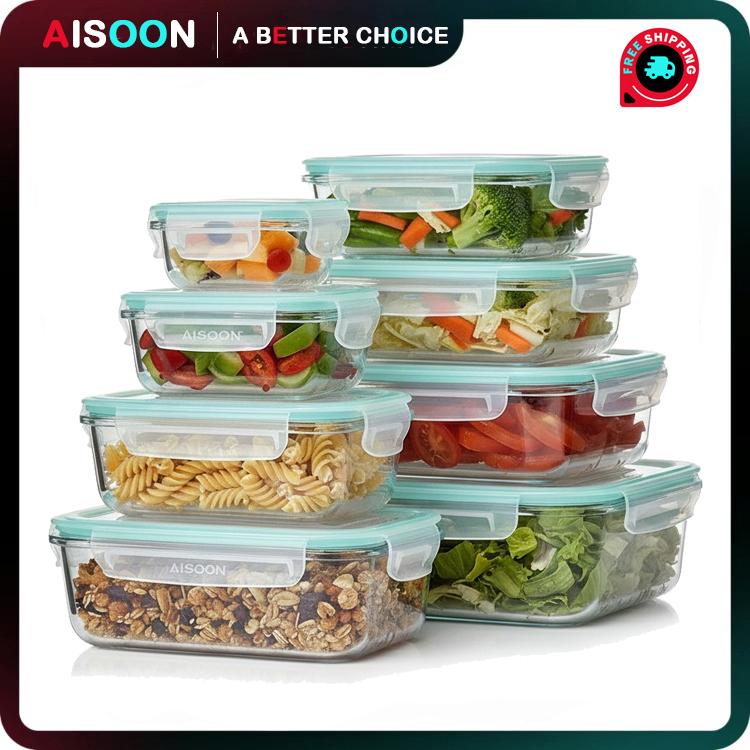 AISOON 12/8 PACK Glass Food Storage Containers Set with Lids, Meal Prep Containers, Oven-safe, BPA-Free, Airtight and Le