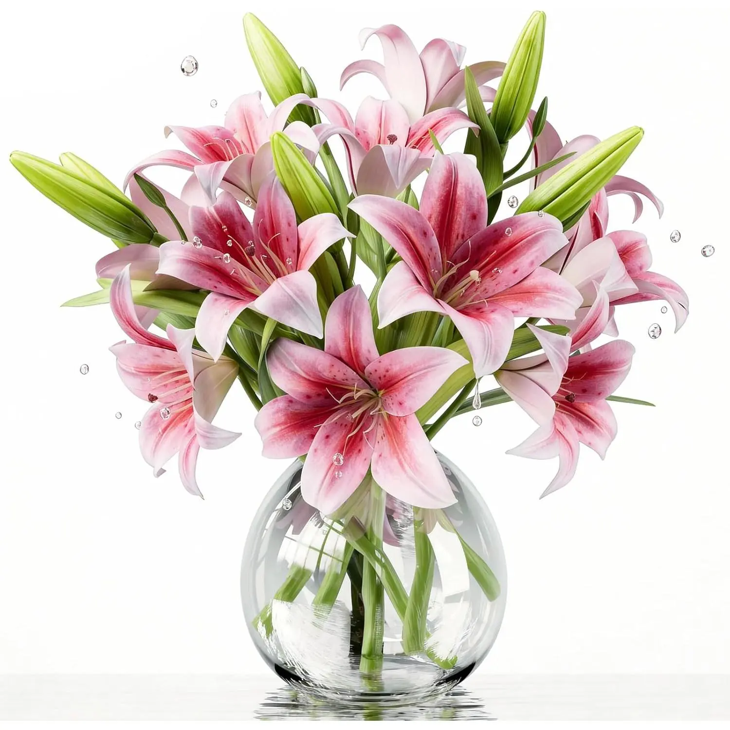 6PCS Artificial Lilies Set with 12 Heads Fully Bloomed Lilies and 6 Buds, Short Stem Real Touch Artificial Flowers for Home Hotel Flower Arrangement Party Decor (Pink)