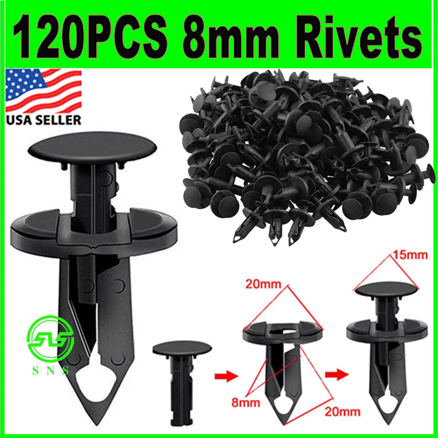 120PCS Auto Car Plastic Bumper Fastener Clip Set - 8mm Hole Diameter, Tough Crack-Resistant Push-In Rivets, Easy Install, for GM, Mazda, 2001 MR2 Spyder, 2006 350Z Fenders, F-250, Universal Car Accessories