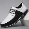 Men's Flat Business Casual Shoes, Office Work Footwear, PU Leather with Embossed Texture, PVC Sole, Low-Top Narrow Fit for All Seasons