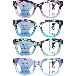 4 Pack Progressive Multifocus Reading Glasses for Women Blue Light Blocking Multifocal Readers with Spring Hinge