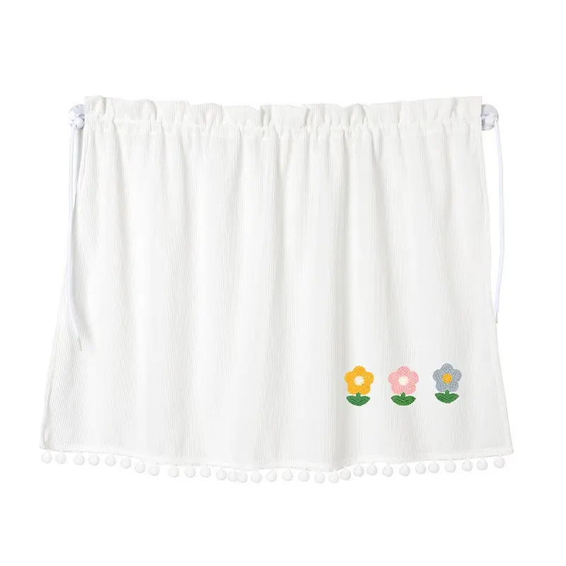 Yellow, pink, and blue small floral curtains