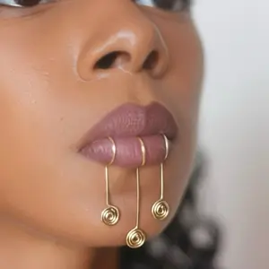 TRINITY Lip Cuff Set - Handmade Spiral Wire Lip Cuffs in Gold Silver Bronze Rose Gold & Raw Copper - Adjustable Non-Piercing Fashion Jewelry for Alternative & Goth Glam Styles Gothic Accessories