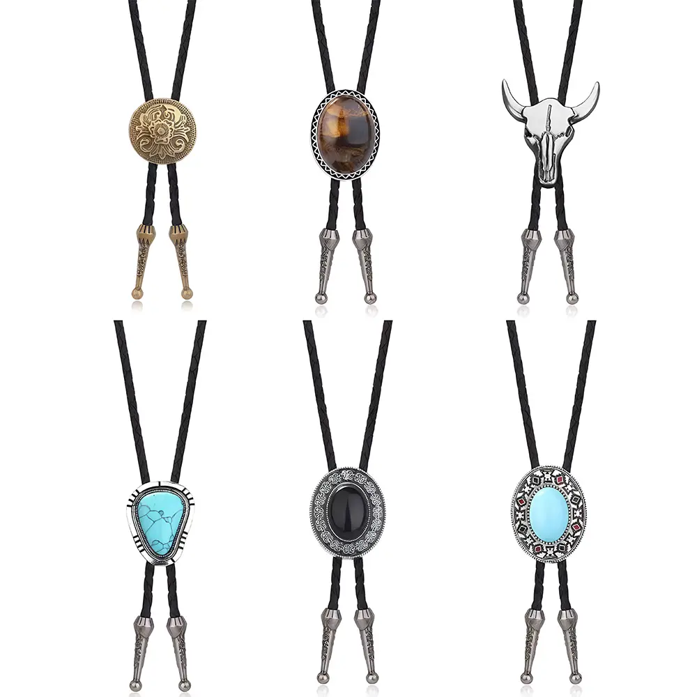 6Pcs Handmade Bolo Tie for Men Western Cowboy Leather Necktie Halloween Costume Accessories for Men Women