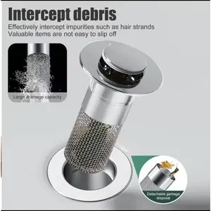 Bathroom Sink Stopper Hair Catcher, Universal Drain Filter with Hair Strainer, Universal Bathroom Sink Drain Pop Up Stopper for US Stainless Steel Floor Drain Filter