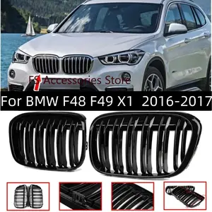 Glossy Black Pair Front Kidney Double Slat Grill Grille For BMW F48 F49 X1 2016 2017 2018 2019 Dual Line Racing Grille Grill