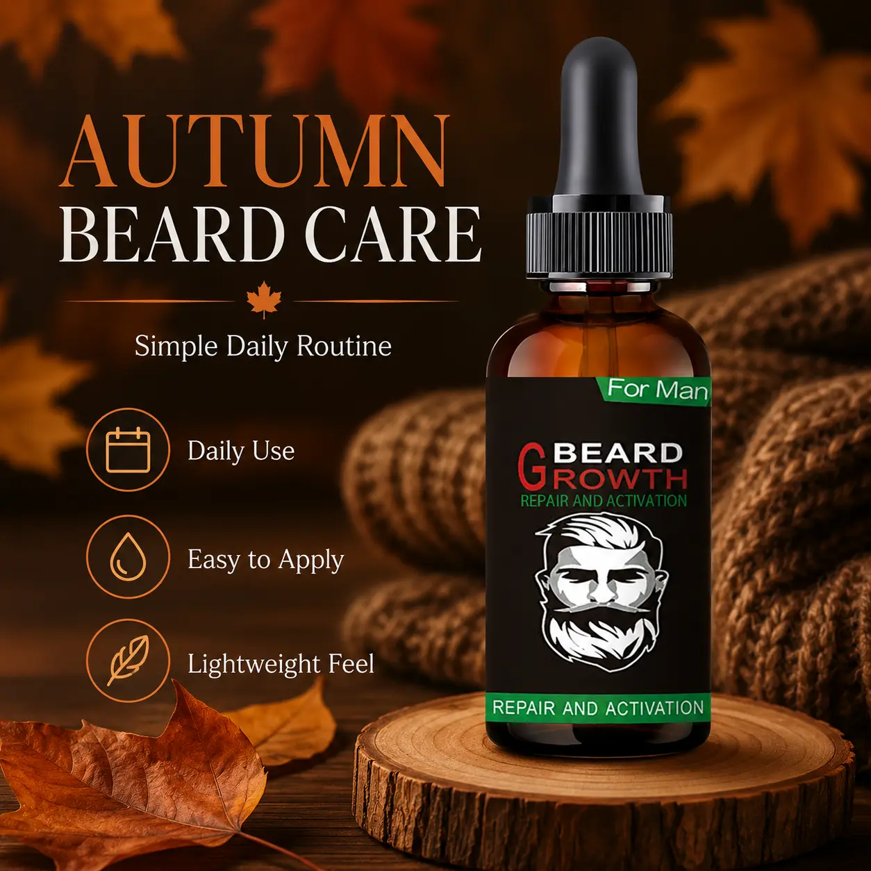 Beard Growth Oil for Men, Moisturizing Beard Oil to Soften Coarse Hair, Fuller-Looking Beard Care Serum