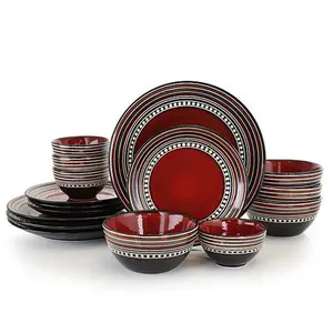 Gibson Elite Café Versailles 16-piece Double Bowl Dinnerware Set - Red