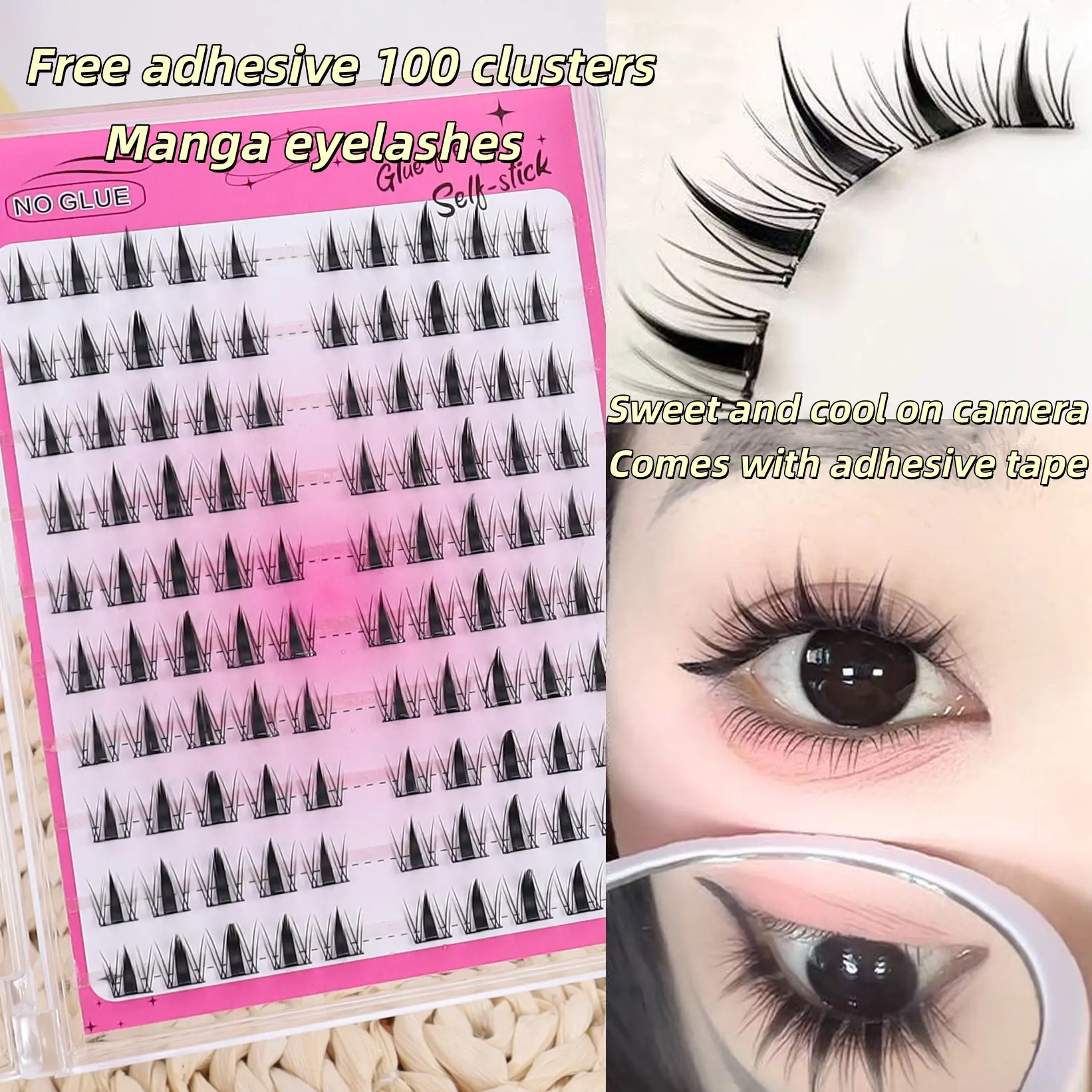 Free adhesive 100 clusters cartoon eyelashes, little devil eyelashes, natural simulation, super soft, mom's fake eyelashes, Fluffy False Eyelashes, Fluffy Eyelashes Cluster