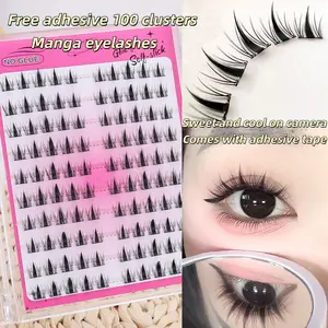 Free adhesive 100 clusters cartoon eyelashes, little devil eyelashes, natural simulation, super soft, mom's fake eyelashes, Self Adhesive Eyelashes