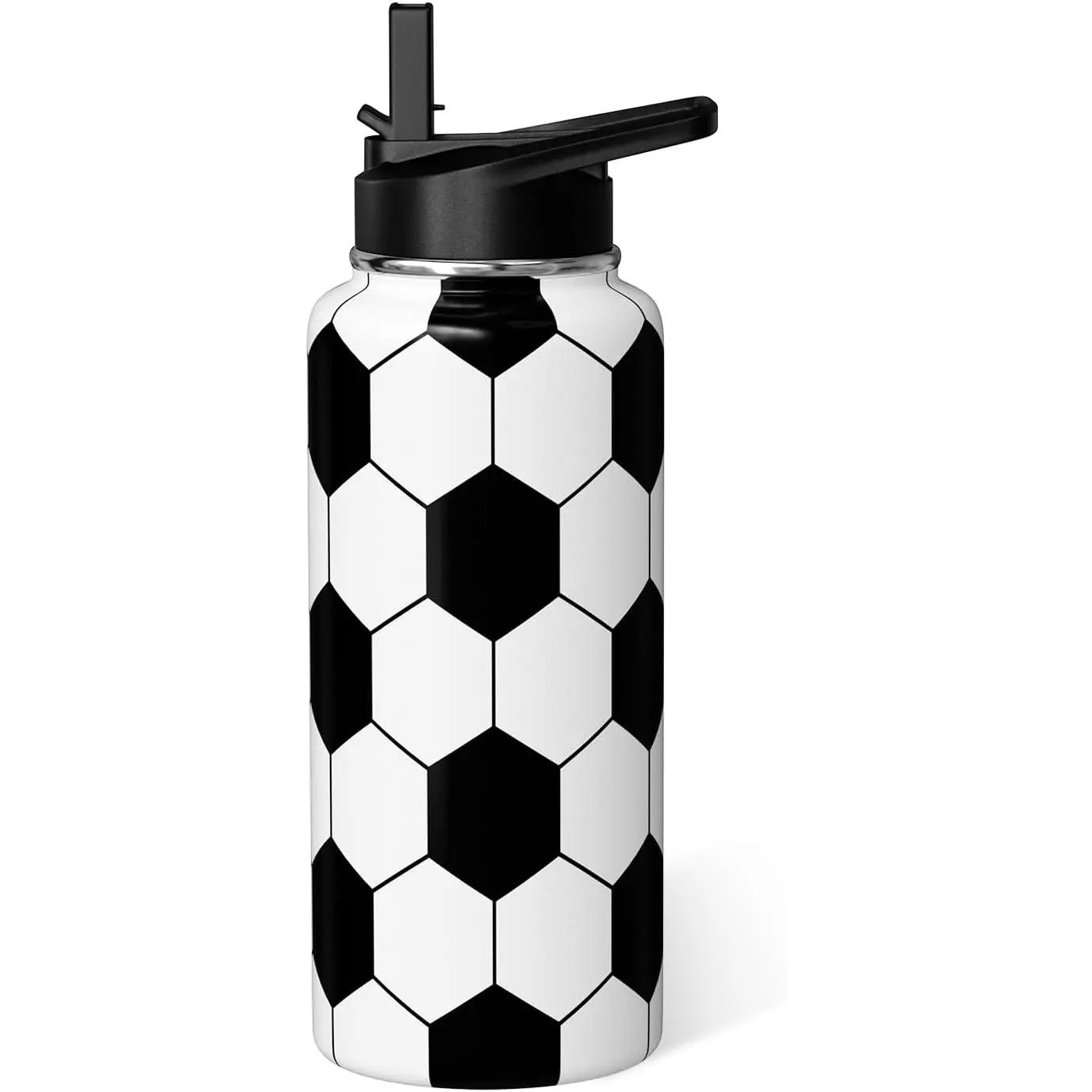 32oz Stainless Steel Insulated Vacuum Flask - Soccer-Printed Leakproof Drinkware with Lid, Straw, Ergonomic Shape (500-1000 ml), 7-12 Hours Temperature Retention, Portable for Soccer Players, Christmas Kids' Gift, Hydration Bottle, 500-1,000 Ml