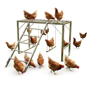 4-Tier Metal Chicken Perch with 2 Swings and Ladder - Resting and Play Bars for 8-10 Chickens - Easy to Clean and Assemble - For Backyard Farms - Silver-Grey Color
