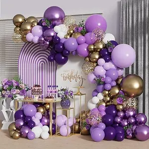 Purple White Gold Confetti Balloon Garland Arch Kit for Girl Baby Shower Wedding Party Decorations Supplies Pump Shiny