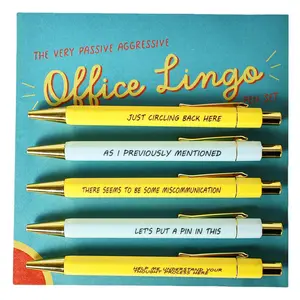 Funny Office Lingo Ballpoint Pen Set, 5 Counts/set 1.0mm Creative Writing Pen, Daily Writing Pen for Office School Student, Funny Teacher Pens, Office Stationery & Supplies