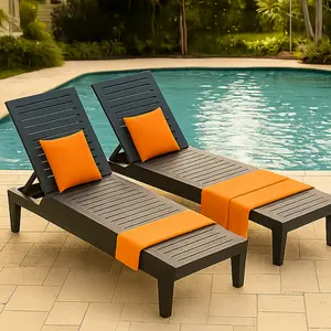 Unikito Lounge Chair Outdoor Set of 2 for Patio, Weather-Resistant Tanning Chair Recliner with Adjustable Backrest, Sun Lounger for Outside Deck, Pool, Poolside, Porch, Beach, Light Brown